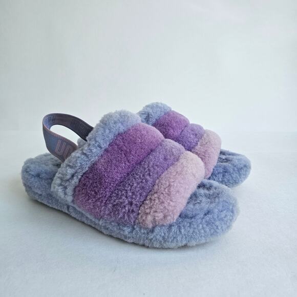 Shearling Slingback Slides UGG Fluff Yeah Size 7 Cornflower MultiColor Wool Blue - Picture 2 of 10